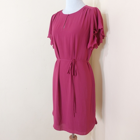 LOFT Magenta Pink Butterfly Sleeve Flowy Casual Event Cocktail Dress Work Wear - Picture 2 of 12